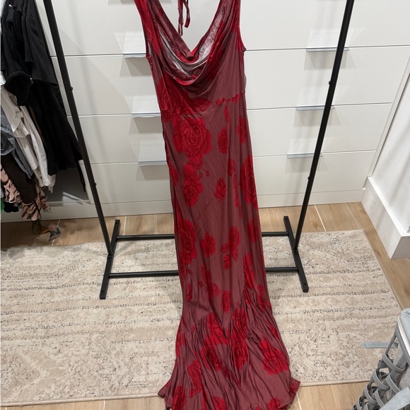 Free People Deep Red Floral Backless Dress - Picture 2 of 3